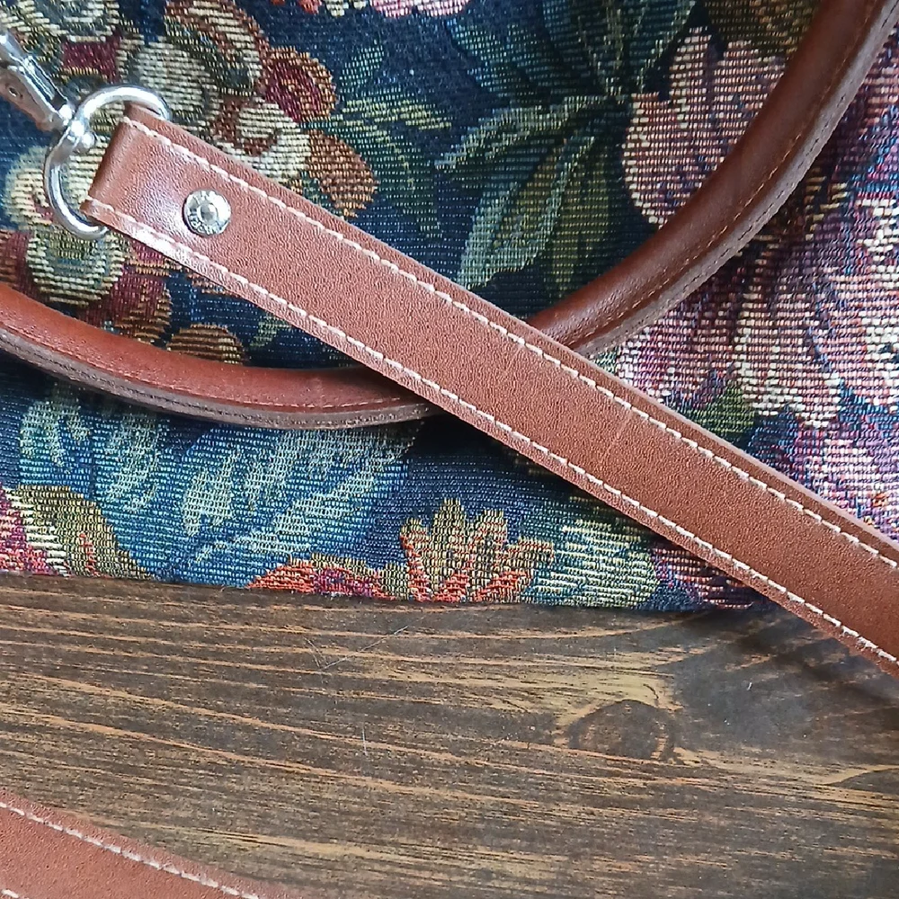 Talbot satchel purse leather handles Vintage brocade Tapestry Shoulder Bag - Picture 5 of 6